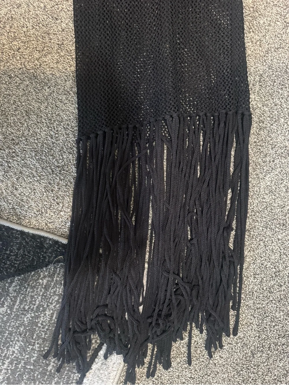 Black Sleeveless Fringe Knit Maxi Dress